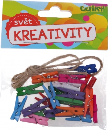 Gekleurde mini wasknijpers 2,5 cm met touw, 25 stuks