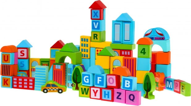 Set houten blokken Stad - 100 stuks