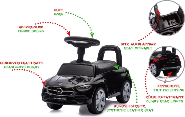 Mercedes-Benz C-Class 2-in-1 loopauto voor kinderen, zwart