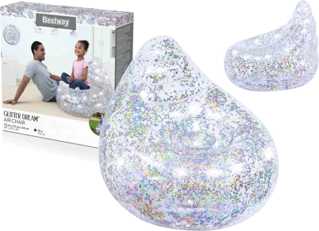 Regenboog opblaasbare stoel met glitter