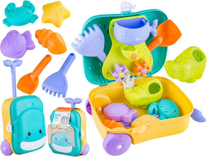 Zandkoffertje met wieltjes en accessoires - 1 stuk