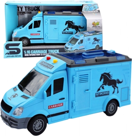Blauwe paardentransporter met licht- en geluidseffecten