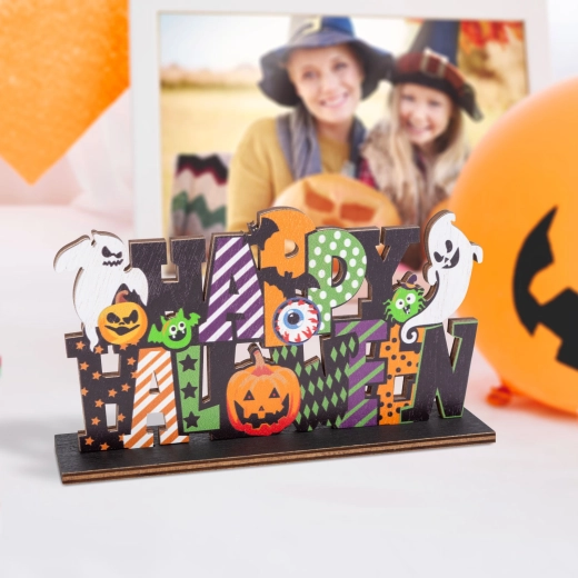 Houten Halloween-decoratie voor op de plank Happy Halloween