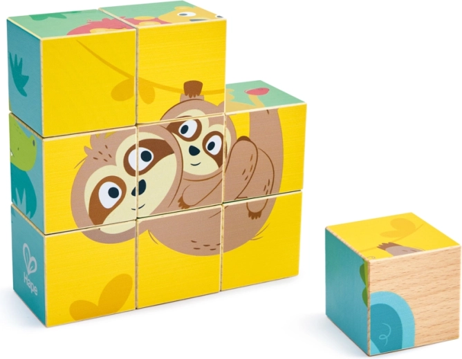 Houten kubuspuzzel wilde dieren Hape