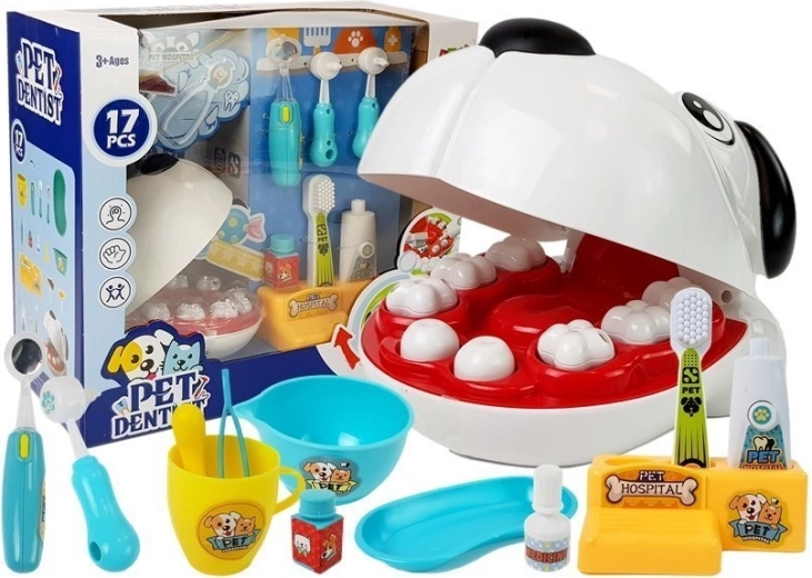 Kinder dierenarts-tandarts set met hondje en tandheelkundige instrumenten