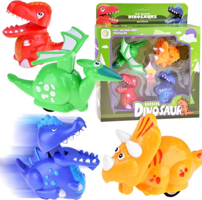 Set van 4 rijdende dinosaurussen met trekmechanisme