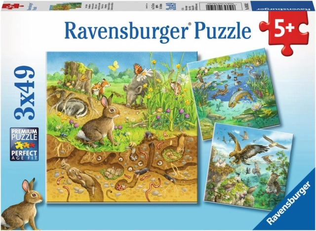 Puzzel Dieren in hun natuurlijke leefomgeving 3x49 stukjes