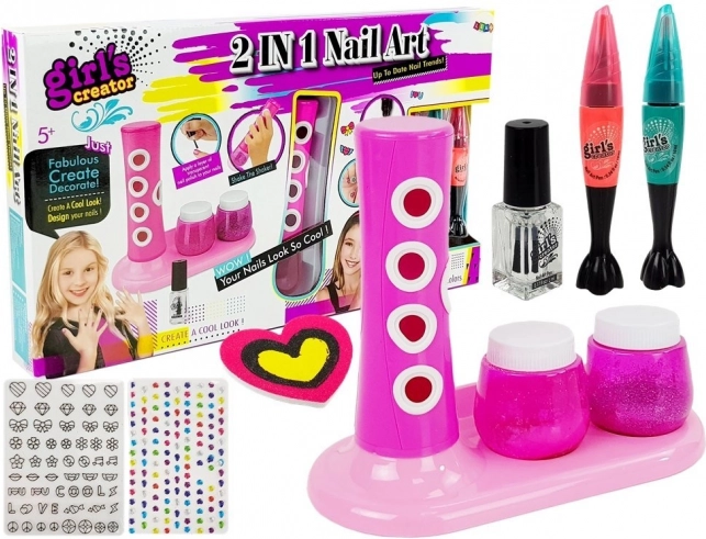 Nagelversierset voor kinderen met glitterdispenser en gekleurde stickers