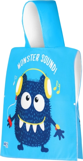 Kinderponcho van microvezel met capuchon NILS aqua Monster Sound