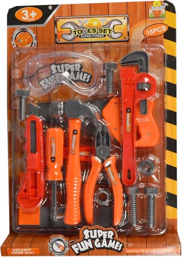Kinderset plastic gereedschap met veiligheidsbril 18 stuks