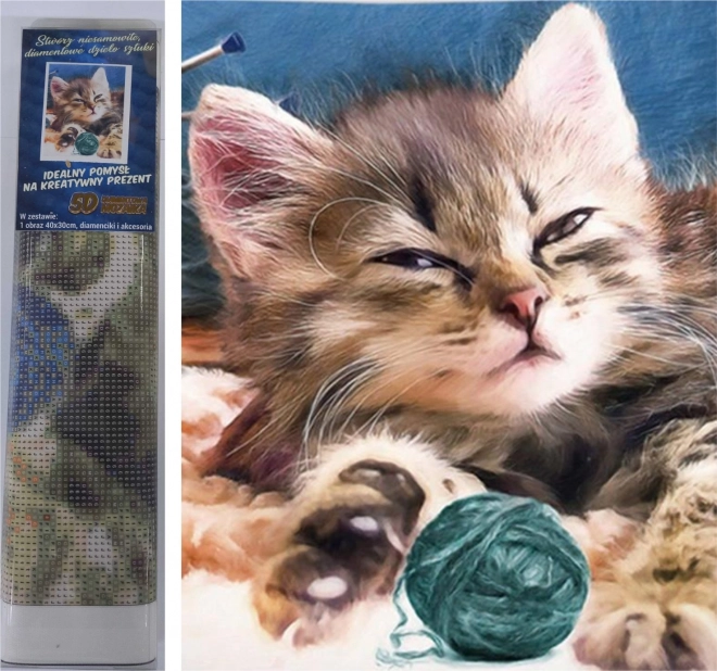 Diamant schilderen – kitten met bolletje wol 30 × 40 cm