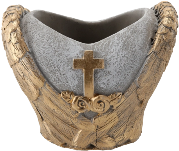 Cementen grafbloempot hart grijs-goud 21 × 14,5 × 17,5 cm