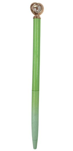 Metalen pen 16 cm met hartmotief en diamantdecor