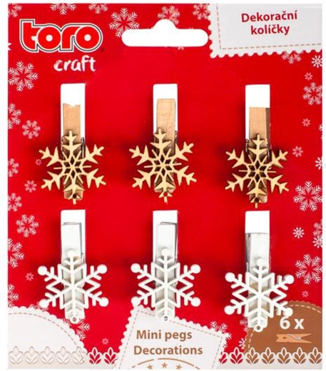 Houten knijpers Sneeuwvlok 3,5 cm – set van 6 stuks