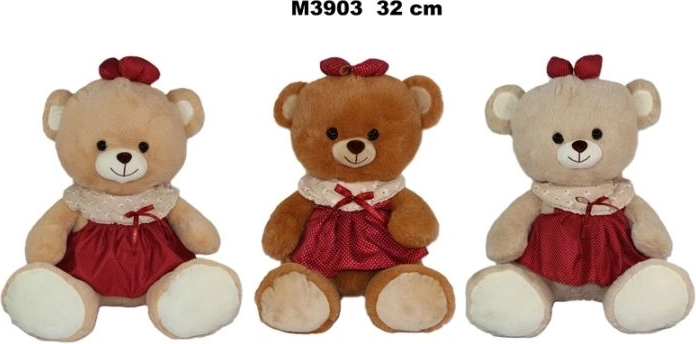 Pluchen teddybeer in een jurkje, 32 cm, 3 kleurvarianten - 1 stuk