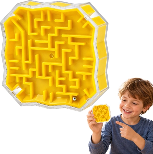 Logisch spel Doolhof met knikker geel