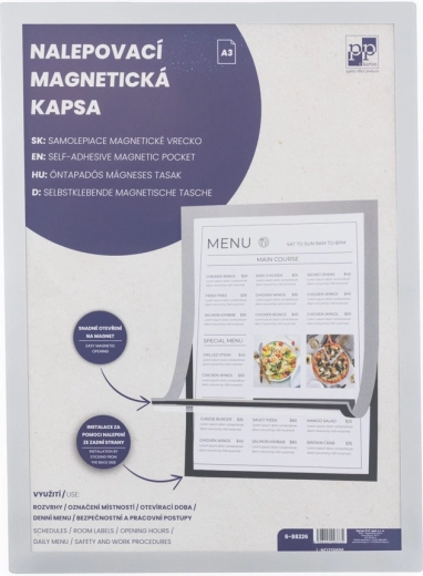 Zelfklevende magnetische hoes A3 met zilveren rand