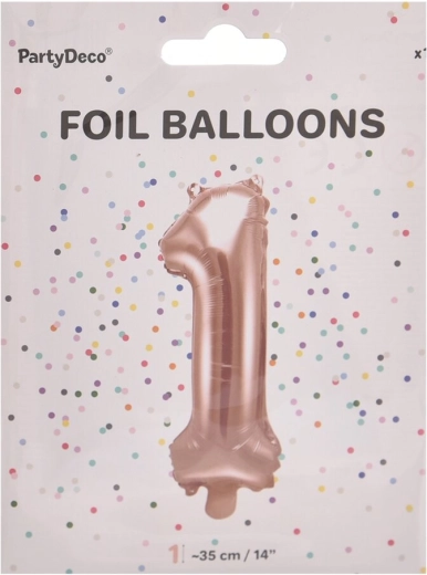 Folieballon cijfer 1 parelroze 35 cm