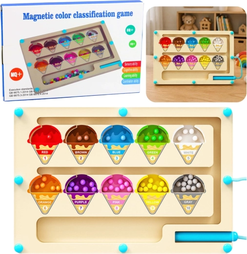 Houten magnetisch Montessori-doolhof voor het sorteren van kleuren