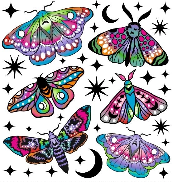 gekleurde strijkapplicaties – kleine motten, klein vel