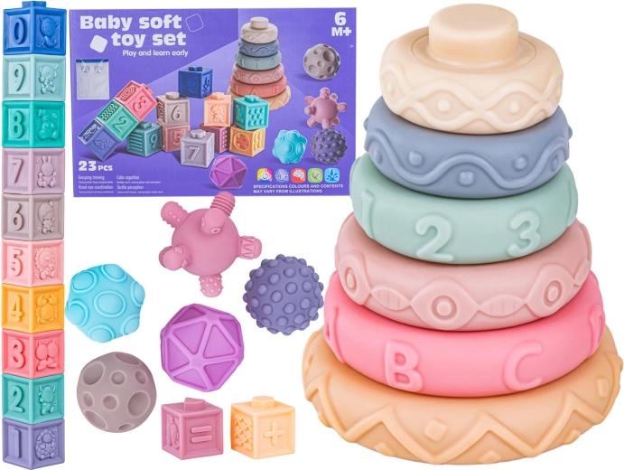 Sensorische siliconen blokken voor baby – 23 stuks