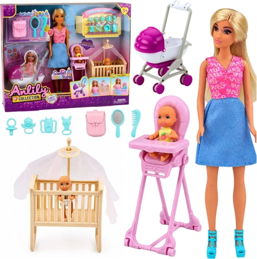 Anlily poppenset: mama met tweeling en accessoires