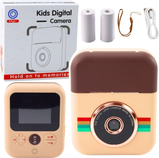 Digitale kindercamera met directe printer, bruin – 3 rollen papier
