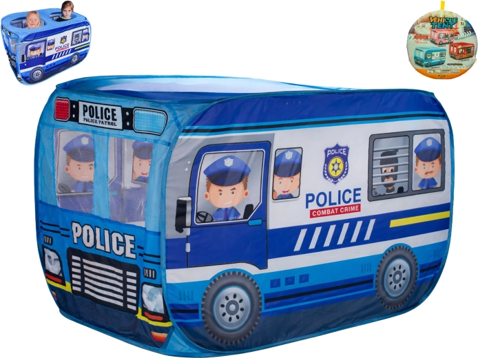 Kinderstoffen tent in de vorm van een politieauto