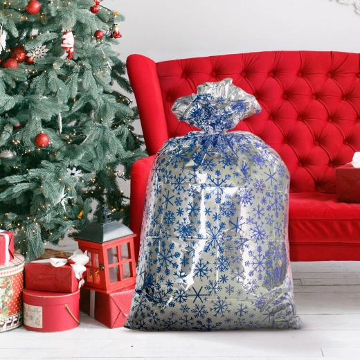 Extra grote kerstcadeauzak met sneeuwvlokmotief 78 × 120 cm