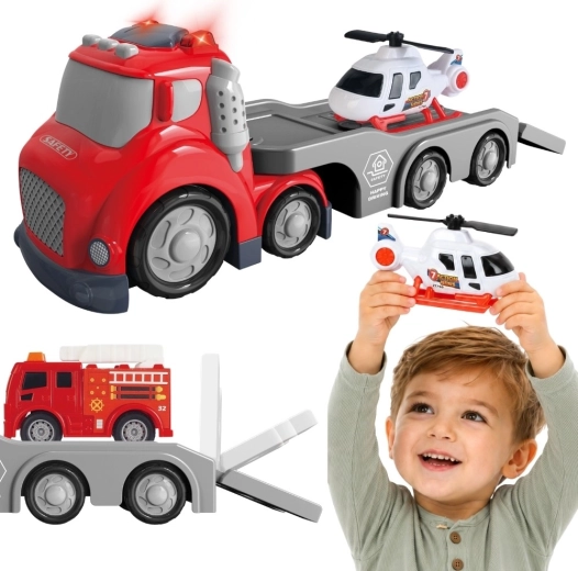 Woopie City Truck brandweer-sleepwagen met helikopter en geluidseffecten
