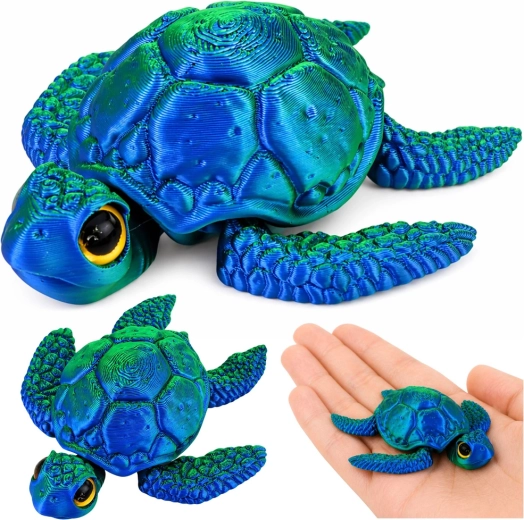 3D-figuurtje zeeschildpad met beweegbare vinnen en kop, blauwgroen 8 cm