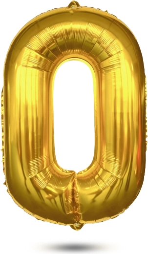 Gouden folieballon in de vorm van het cijfer 0, 75 cm