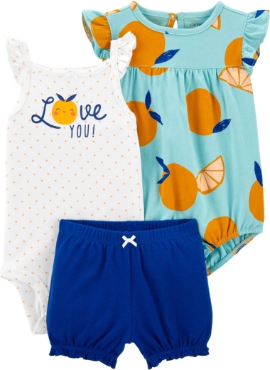 Carter’s 3-delige set: hemdromper, romper met korte mouwen en short blue orange voor meisje 6 m