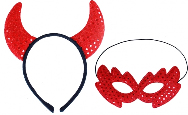 Set duivelshoorntjes en masker met pailletten voor volwassenen