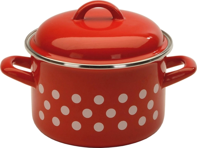 Gelemailleerde pan met deksel Puntík 14 cm, 1,5 l, rood