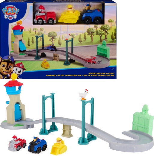 Spin Master PAW Patrol speelset Adventure Bay met brug, 3 voertuigen en Chickaletta-figuurtje