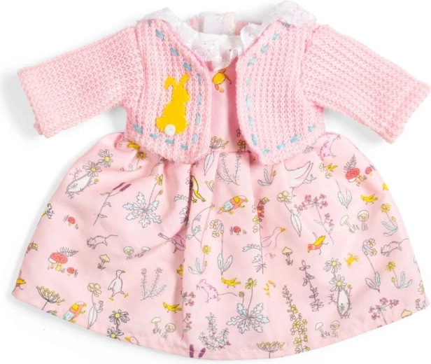 Bigjigs Toys jurkje met natuurmotief en roze vestje voor pop 34 cm