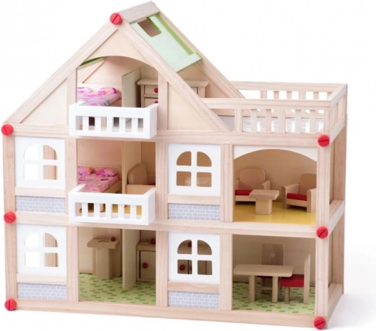 Twee verdiepingen poppenhuis met terras