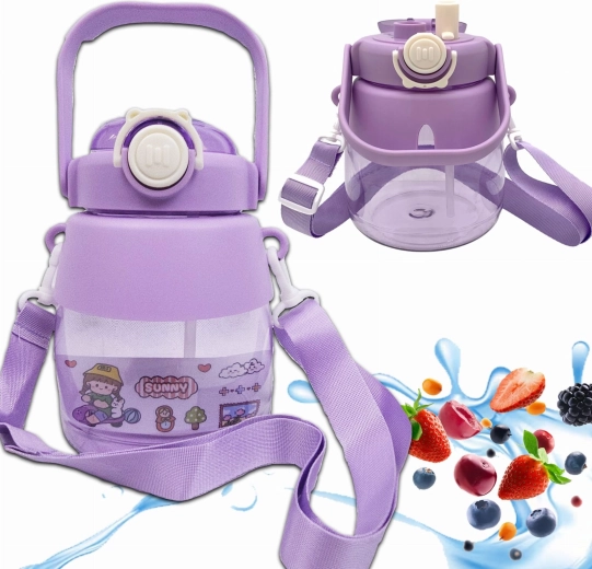 Kinderwaterfles met rietje en draagriem 1 l