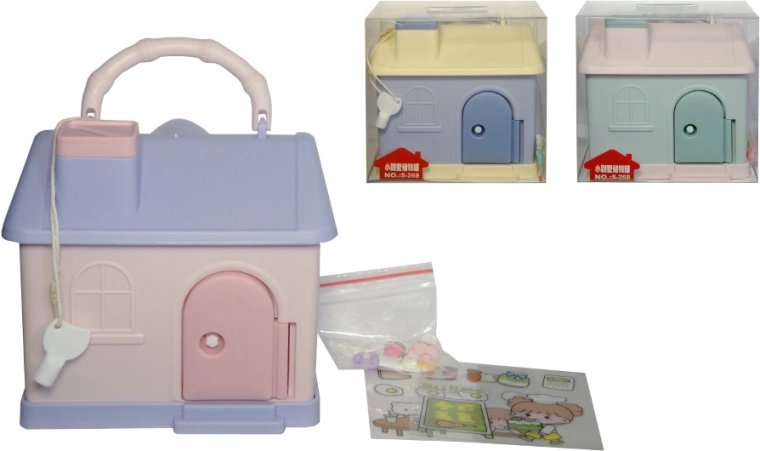 Spaarpot huisje met sleutelslot en hengsel voor kinderen