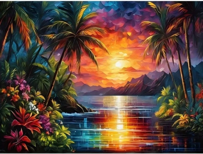 Schilderen op nummer Zonsondergang boven de baai 40 × 50 cm