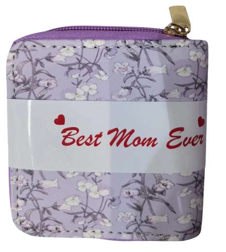 Roze damesportemonnee Pink met motief van paarse bloemen