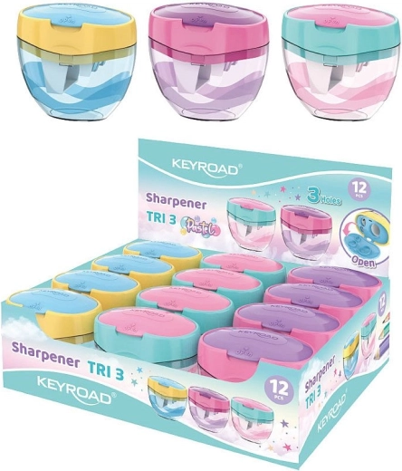 Puntenslijper Keyroad Tri Plus pastel, driegats met grote opvangbak