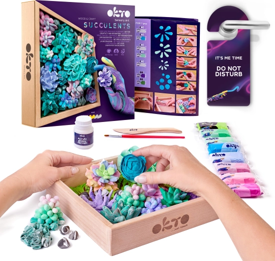 Okto Tenderness creatieve set – vetplanten in houten frame 21 × 21 cm