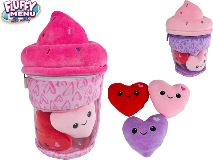 Pluche ijsje Fluffy Menu met drie hartjes 25 cm