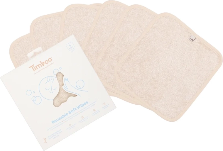 Timboo herbruikbare zachte doekjes frosted almond (6 stuks)