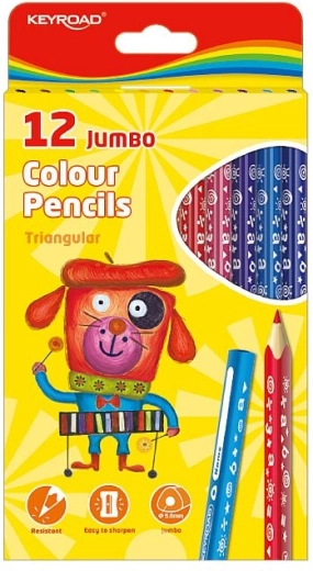 KEYROAD Jumbo driekantige kleurpotloden, 12 kleuren