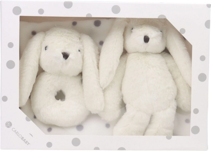 Carlo Baby cadeauset voor baby met konijntje, rammelaar en deken, wit