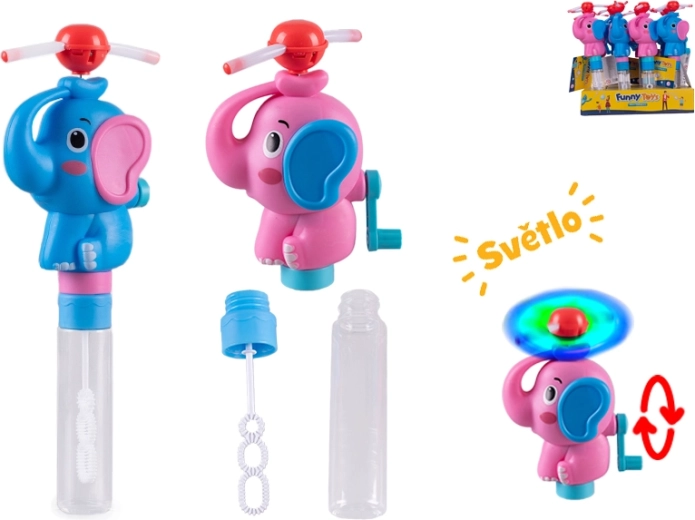 Bellenblazer in de vorm van een olifant op batterijen met licht en propeller 23,5 cm