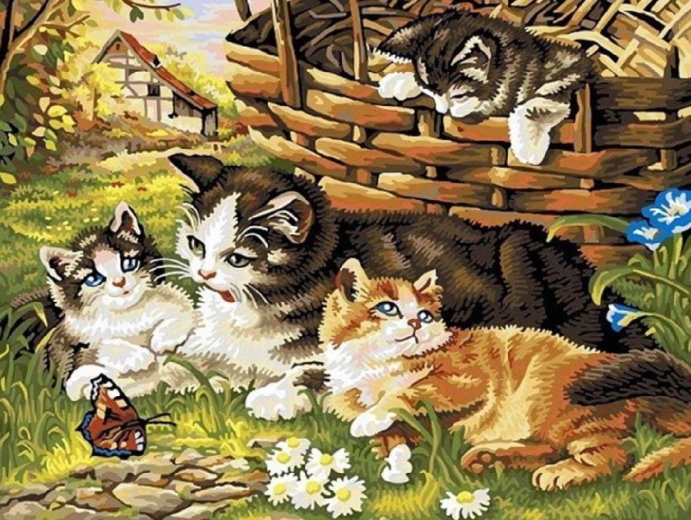 Diamond painting Kattenfamilie 30 × 40 cm